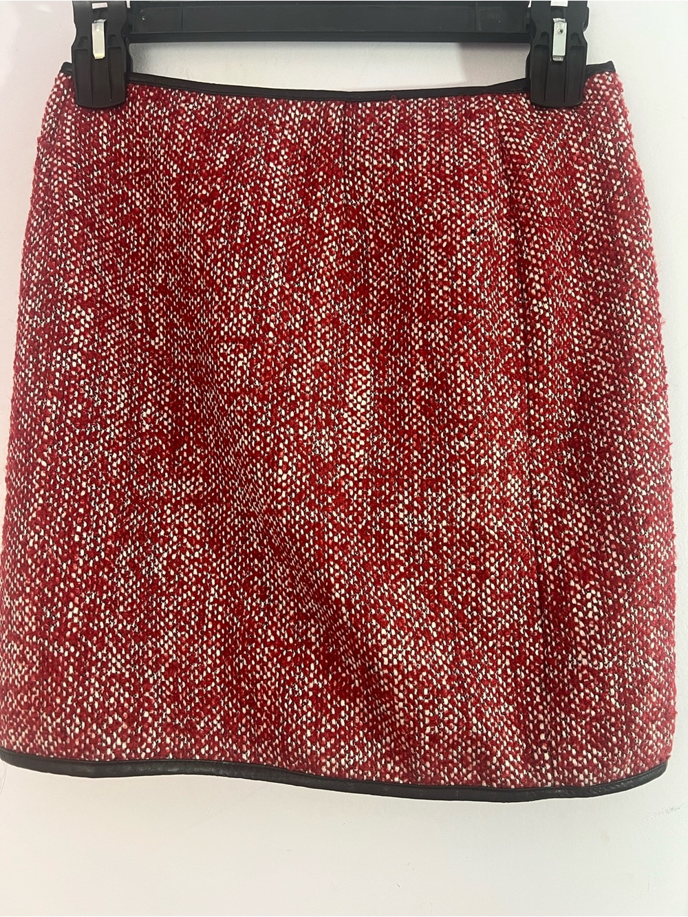 Hem & Thread Skirt Medium Red Tweed Wool Blend Mini Exposed Zip Faux Leather